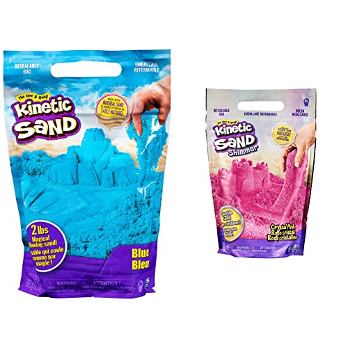 Kinetic Sand 6061464 Blau, Beutel, 907 g-magischer Sand aus Schweden für Indoor-Sandspiel, ab 3 Jahren & Schimmersand Crystal Pink, 907 g - rosa Glitzersand für Indoor-Sandspiel aus Schweden, 3+ von Kinetic Sand