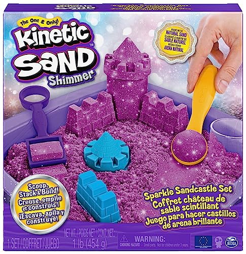 Kinetic Sand Schimmer Sandbox Set - mit 454 g magischem kinetischem Sand Schimmersand in Lila, Wanne und Zubehör für Indoor-Sandspiel, ab 3 Jahren von Kinetic Sand