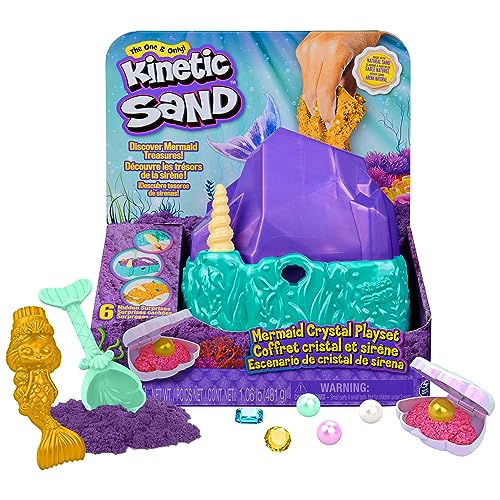 Kinetic Sand 6064333, Meerjungfrau-Kristall-Spielset, 481 g Spielsand, Goldener Schimmersand, Aufbewahrung und Werkzeuge, sensorisches Spielzeug für Kinder ab 3 Jahren, merhfarbig von Kinetic Sand