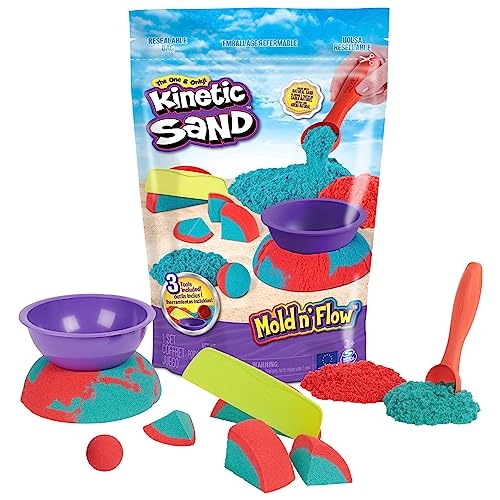 Kinetic Sand, Mold N' Flow, 680 g, Sand in 2 Farben, Rot und Grün, 3 Werkzeuge zum Modellieren und Basteln, Spiel für Kinder und Mädchen, ab 3 Jahren von Kinetic Sand