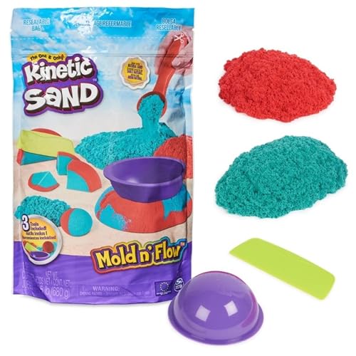 Kinetic Sand, Mold N' Flow, 680 g, Sand in 2 Farben, Rot und Grün, 3 Werkzeuge zum Modellieren und Basteln, Spiel für Kinder und Mädchen, ab 3 Jahren von Kinetic Sand