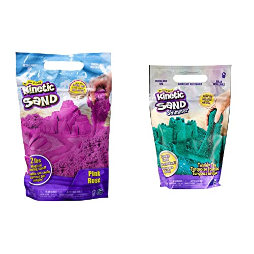 Kinetic Sand Beutel Pink, 907 g - magischer Sand aus Schweden für Indoor-Sandspiel, ab 3 Jahren & Schimmersand Petrol, 907 g - blaugrüner Glitzersand für Indoor-Sandspiel aus Schweden, ab 3 Jahren von Kinetic Sand