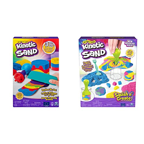 Kinetic Sand Regenbogen Mix Set - mit 383 g magischem Schweden & Squish N' Create Set - mit 382 g original DREI Farben und 5 Werkzeugen für kreatives Indoor-Sandspiel, ab 3 Jahren von Kinetic Sand