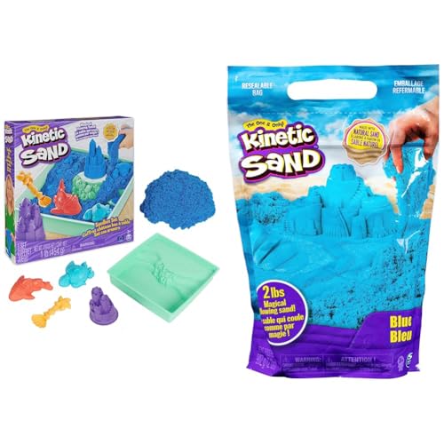 Kinetic Sand Sandbox Set Blau - mit 454 g original magischem kinetischem Sand aus Schweden & Beutel Blau, 907 g von Kinetic Sand