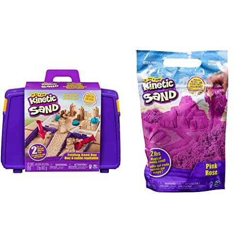 Kinetic Sand Sandspiel Koffer mit 907 Indoor-Sandspaß & Beutel Pink, 907 g - magischer Sand aus Schweden für Indoor-Sandspiel, ab 3 Jahren von Kinetic Sand
