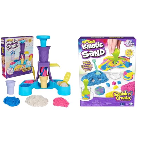 Kinetic Sand Softeis Station - mit 396 g original magischem Sand in DREI Farben und umfangreichem Zubehör & Squish N' Create Set - mit 382 g original magischem kinetischem Sand von Kinetic Sand