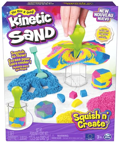 Kinetic Sand Squish N' Create Set - mit 382 g original magischem kinetischem Sand aus Schweden in DREI Farben und 5 Werkzeugen für kreatives Indoor-Sandspiel, ab 3 Jahren von Kinetic Sand