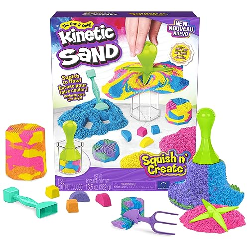 Kinetic Sand Squish N' Create Set - mit 382 g original magischem kinetischem Sand aus Schweden in DREI Farben und 5 Werkzeugen für kreatives Indoor-Sandspiel, ab 3 Jahren von Kinetic Sand