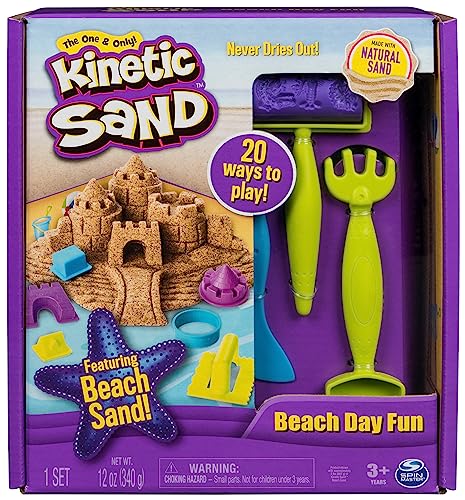 Kinetic Sand Strandspaß Set - mit 340 g magischem Sand aus Schweden und Zubehör für sauberes, kreatives Indoor-Sandspiel, für Kinder ab 3 Jahren von Kinetic Sand