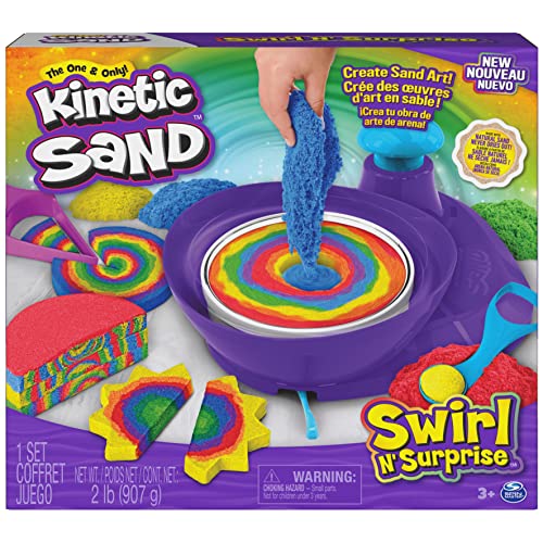 Kinetic Sand Swirl 'n Surprise Set - mit 907 g original kinetischem Sand aus Schweden in vier Farben und Drehscheibe, Set für kreatives Indoor-Sandspiel, für Kinder ab 3 Jahren von Kinetic Sand