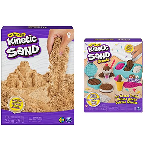 Kinetic Sand - original magischer Schweden, naturbraun, 2,5 kg & Eiscreme Set mit Duftsand - 454 g magischer Sand aus Schweden und Zubehör für kreatives Indoor-Rollenspiel von Kinetic Sand