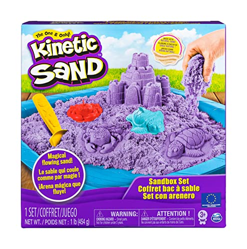 Kinetic Sand Sandbox Set - mit 454 g magischem kinetischem Sand aus Schweden, 3 Förmchen und 1 Schaufel für Kreatives Indoor-Sandspiel, ab 3 Jahren, unterschiedliche Varianten von Kinetic Sand