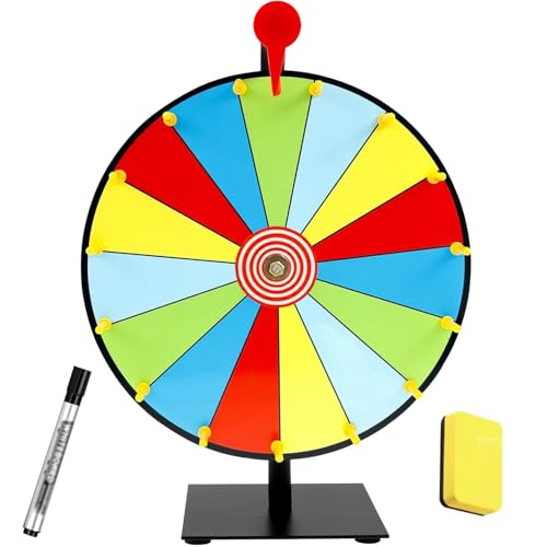 Kinfezlon Glücksrad 30cm Glücksrad zum Drehen, 15 Slots Drehrad Glücksrad mit 1 Radiergummi und 1 Markierstift für Lotteriespiele, Wortspiele, Karneval Party, Glücksrad Spielzeug, Preisrad Spielzeug von Kinfezlon