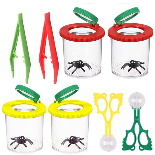 Kinfezlon Becherlupen für Kinder, 8 Stück Lupenglas für Kinder, Mit 4 Becherlupe, 2 Pinzette und 2 Insektenfänger Scherenzange,KleinkindspielzeugfürKinder Outdoor Wissenschaft Natur Erkundung von Kinfezlon