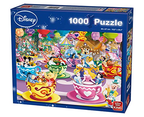 King 55887 Pcs Jigsaw Mad Tea Cups Disney All Other Puzzle-Teetassen, 68 x 49 cm, 1000 Teile, Blau Karton von King International
