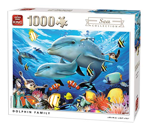 King 55845 Familie Delphin Puzzle 1000 Teile, Mehrfarbig, 68x49 cm von King International