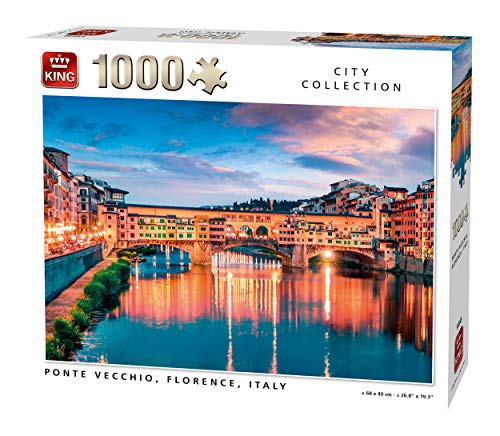 KING 55849 Puzzle Ponte Vecchio Florenz Italien, 1000 Teile, vollfarbig, 68 x 49 cm von King International