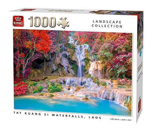KING 55857 Puzzle Kuang SI Wasserfälle Laos 1000 Teile, Vollfarbig, 68 x 49 cm von King