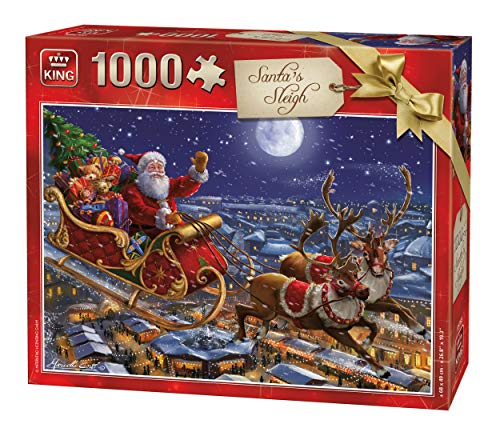 KING 5768 Weihnachtsmann Schlitten Puzzle 1000 Teile, vollfarbig, 68 x 49 cm von King