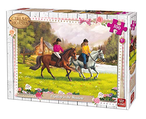 King 5296 - Mädchen und Pferde Galopp auf der Wiese - Puzzle 100 Teile von King International