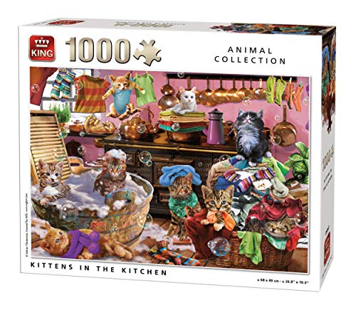 King 55847 Kätzchen in der Küche Puzzle 1000 Teile, Mehrfarbig, 68x49 cm von King