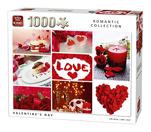 King 5764 Puzzle 1000 Teile Romantic Collection Valentinstag, rot, 68 x 49 cm von King