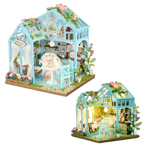 Bloom House DIY Miniatur Kit | Transparenter Gewächshausstil Blumenzimmer mit zartem Blumendisplay & Teeraum | Elegantes Geschenk für Erwachsene (Freizeit Blumenhaus) von KingStora