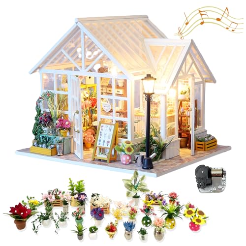Bloom House DIY Miniatur Kit | Transparenter Gewächshausstil Blumenzimmer mit zartem Blumendisplay & Teeraum | Elegantes Geschenk für Erwachsene (Sosa Flower House M) von KingStora