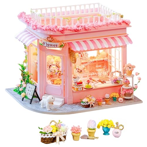 Blossom Florist DIY Miniatur Puppenhaus Kit | Romantischer Prinzessin Flower Shop | Bastelgeschenk für Teenager & Erwachsene (Blütenflorist A) von KingStora