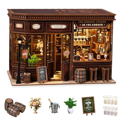 Corner Tavern DIY Miniatur Puppenhaus Kit - Montage Cozy Pub Modell Szene - Inspiriert 3D Puzzle für Erwachsene von KingStora