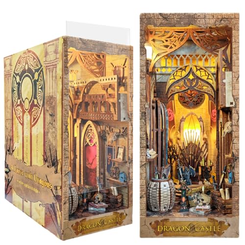 DIY Book Nook Kit - Epische Fantasy – Mittelalterliche Drachenfestung DIY-Buchrücken-Deko - 3D-Puzzle, Montage-Buchseitendeko für Erwachsene (der Drachen) von KingStora