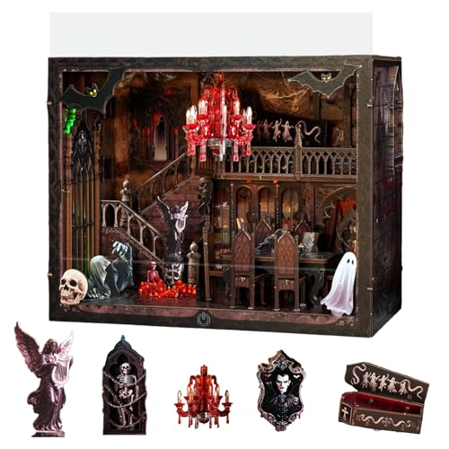 DIY Dark Family Wide Book Nook, Gothic Castle Model Bookend, Horror-Themed 3D Assembly, Desktop Ornament, Suitable for Adults von KingStora
