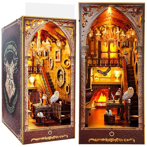 DIY Magic Academy Book Nook, Fantasy Castle Common Room Model, 3D Assembly Bookend, Retro Mystic Theme for Adults von KingStora