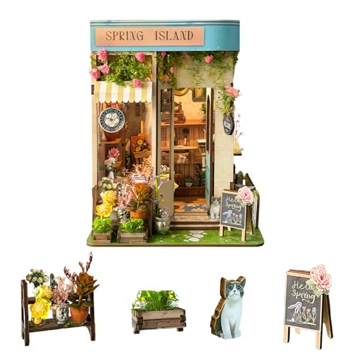DIY Mini Book Nook & Dollhouse Kit - Spring Island Flower Studio, A Cozy Blue Workshop Surrounded by Blooms - 3D Puzzle, Assembly Bookend for Adult (Spring Island Flower Studio) von KingStora