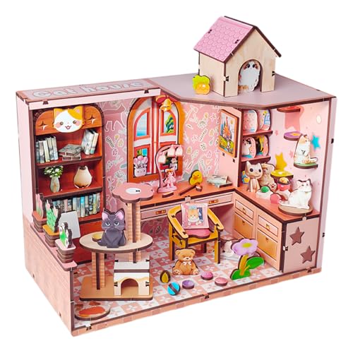 DIY Miniatur Eckzimmer Kit Studio Serie - Moderater Schwierigkeitsgrad Miniaturen für Anfänger & Erwachsene (Katzenhaus) von KingStora