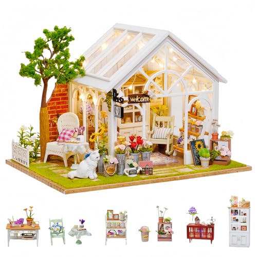 DIY Miniatur Gewächshaus Puppenhaus Kit - "Sunny Flower Room" - Optionaler Staubschutz & Musikbewegung - Kreatives Bastelgeschenk für Erwachsene & Jugendliche (Sunny Flower Room A) von KingStora