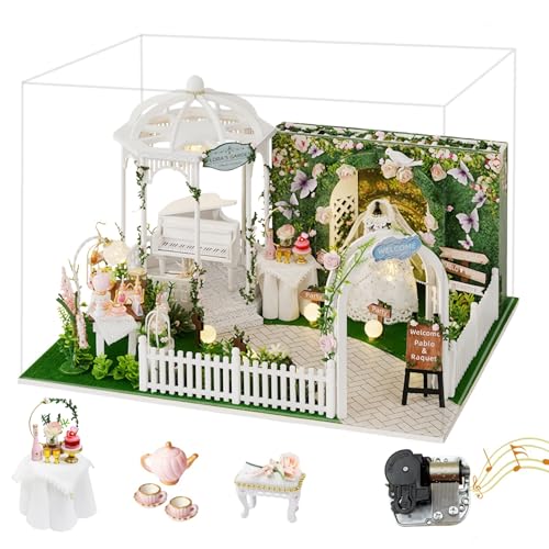 DIY Miniatur Hochzeit Zeremonie Garten Kit Elegante Brautszene Puppenhaus mit optionalen Paarfiguren & Musikbewegung - Romantisches Bastelgeschenk (Hochzeit A) von KingStora