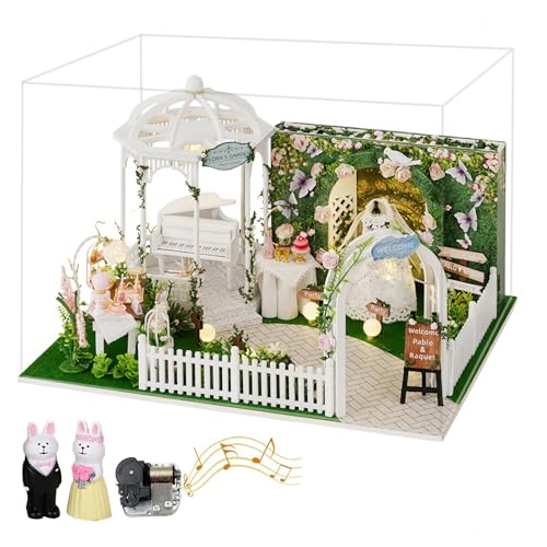 DIY Miniatur Hochzeit Zeremonie Garten Kit Elegante Brautszene Puppenhaus mit optionalen Paarfiguren & Musikbewegung - Romantisches Bastelgeschenk (Hochzeit B) von KingStora