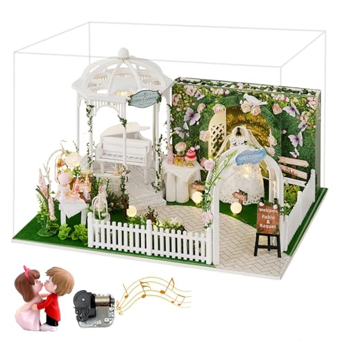 DIY Miniatur Hochzeit Zeremonie Garten Kit Elegante Brautszene Puppenhaus mit optionalen Paarfiguren & Musikbewegung - Romantisches Bastelgeschenk (Hochzeit D) von KingStora