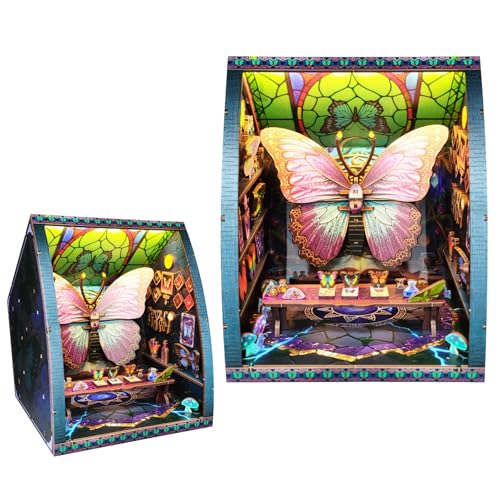 DIY Schmetterling Exemplar Zimmer Mini Buchecke Fantasy Insekt Museum Modell Mikroszene Tischlampe 3D Montage Buchstütze für Erwachsene von KingStora