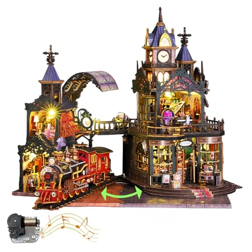 DIY Steampunk Bahnhof Modellbausatz - Railtrack Phantom City - Victorian Fantasy Architecture 3D Puzzle für Erwachsene (Railtrack A) von KingStora