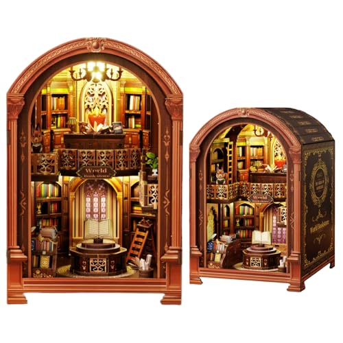 DIY World Bookstore Miniatur Book Nook, gewölbte Retro europäische Buchhandlung, 3D-Montage-Buchstütze, exquisite Desktop-Dekoration, geeignet für Erwachsene (World Bookstore A) von KingStora