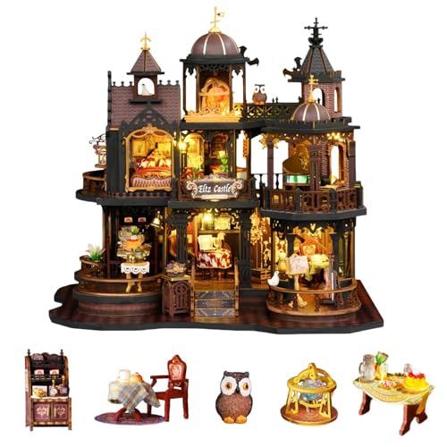 Edinburgh Gothic Castle DIY Puppenhaus Kit | 3-stufige mittelalterliche europäische Herrenhaus-Szene | Eleganter Noble's Observatory Tower | Bastelgeschenk für Erwachsene (Edinburgh Gothic Castle A) von KingStora