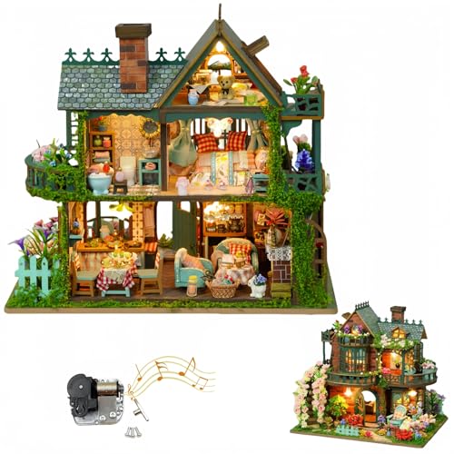 Elf Garden DIY Puppenhaus Kit - Doppelseitig Feenhaus mit Balkon & Multiroom Innenraum (Special Edition) von KingStora