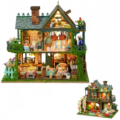 Elf Garden DIY Puppenhaus Kit - Doppelseitig Feenhaus mit Balkon & Multiroom Innenraum (Standard Edition) von KingStora