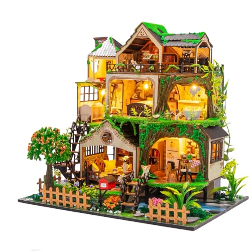 Fairy Forest DIY Miniatur Puppenhaus Kit | Große 3-stöckige Waldvilla | Fortgeschrittenes Bastelset für Erwachsene (Märchenwald A) von KingStora