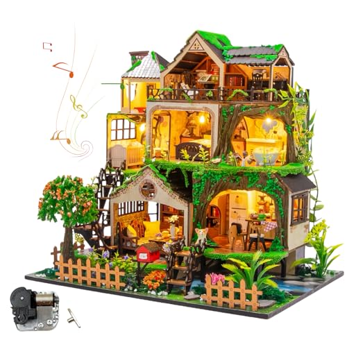 Fairy Forest DIY Miniatur Puppenhaus Kit | Große 3-stöckige Waldvilla | Fortgeschrittenes Bastelset für Erwachsene (Märchenwald B) von KingStora