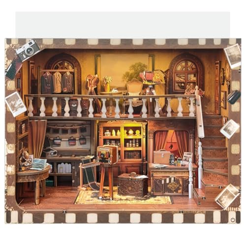 KingStora DIY Nostalgisches Fotostudio Book Nook, Vintage Fotografie Szene Modell, Zeitgedächtnis Thema 3D Buchstütze für Erwachsene von KingStora