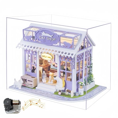 Kitten Paradise DIY Miniatur Puppenhaus Kit | Cute Lavender Cat Themed Store | Bastelgeschenk für Teenager & Erwachsene (Kitten Paradise B) von KingStora