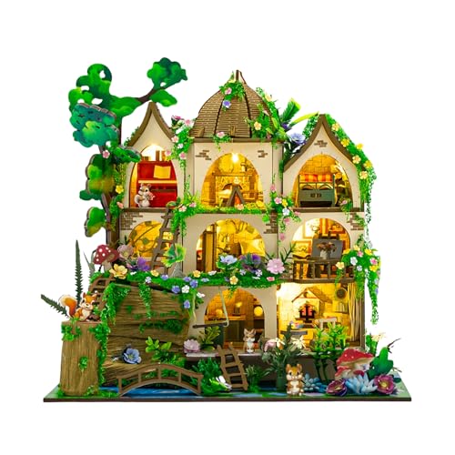 Mini Jungle Cottage DIY Puppenhaus Kit - Woodland Style mit Schlafzimmer, Küche, Bad & Klavierzimmer (Standard Edition) von KingStora
